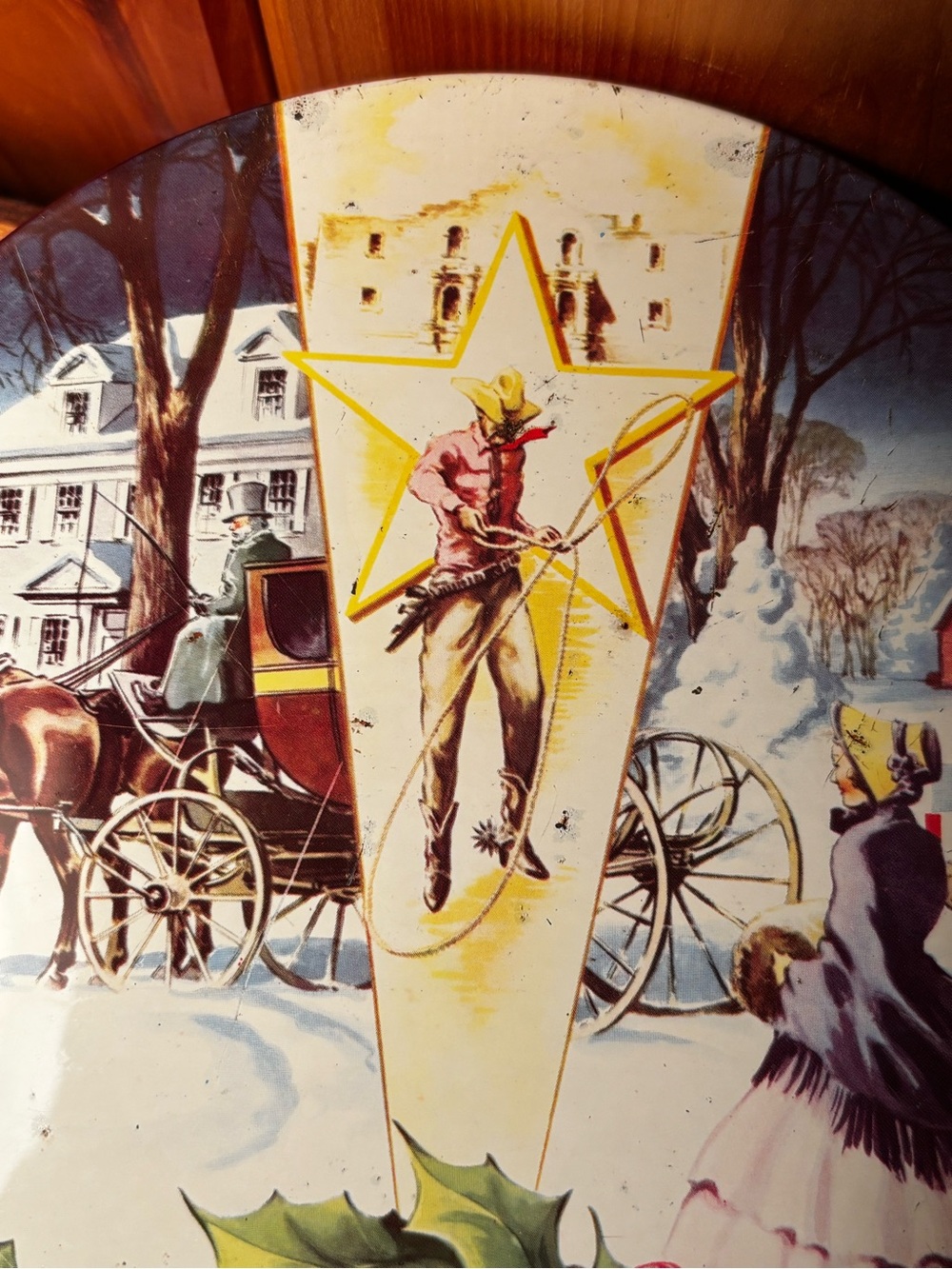 Vintage Collin Street Bakery DeLuxe Fruit Cake Tin Lone Star Texas Scene - Picture 4 of 7